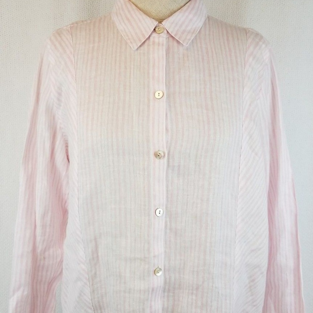 J Jill Love Linen Womens Pink White Pin Stripe